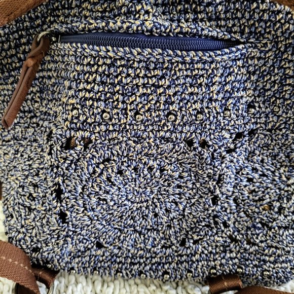 The Sak Sayulita Hand Crochet Backpack For Women - Adjustable & Removable Straps, Black Stripe, Everyday & Travel Daypack